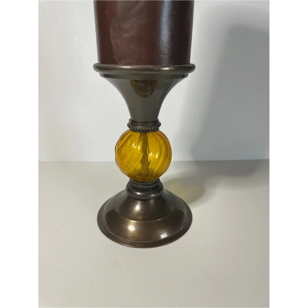 Decorative Amber Glass Pillar Candle Holder